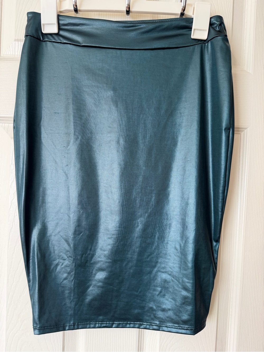 Metallic Teal Midi Pencil Skirt - Sleek Teal Finish